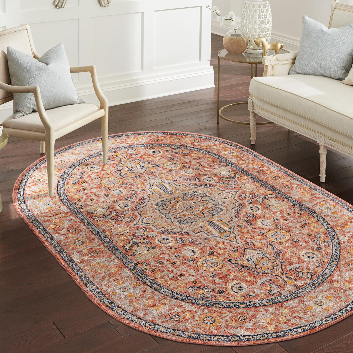 Seville Stripes Collection Area Rug - Cadiz (Brick Red) Oval Brick Red  lifestyle 68