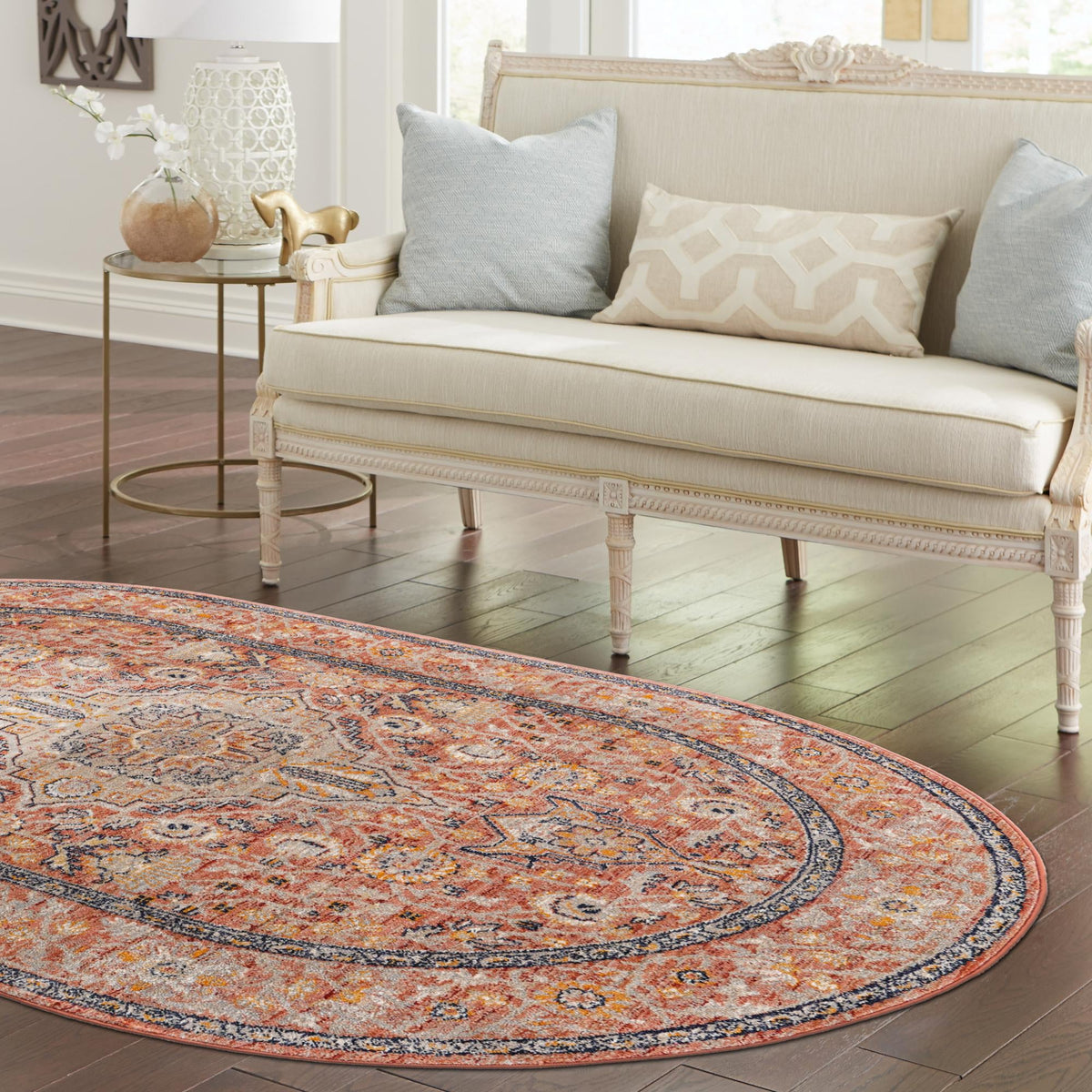 Seville Stripes Collection Area Rug - Cadiz (Brick Red) Oval Brick Red  lifestyle 71