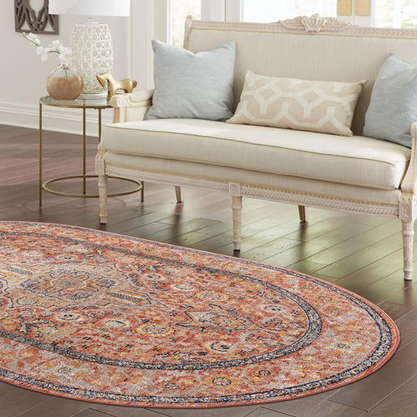 Seville Stripes Collection Area Rug - Cadiz (Brick Red) Oval Brick Red  lifestyle 71