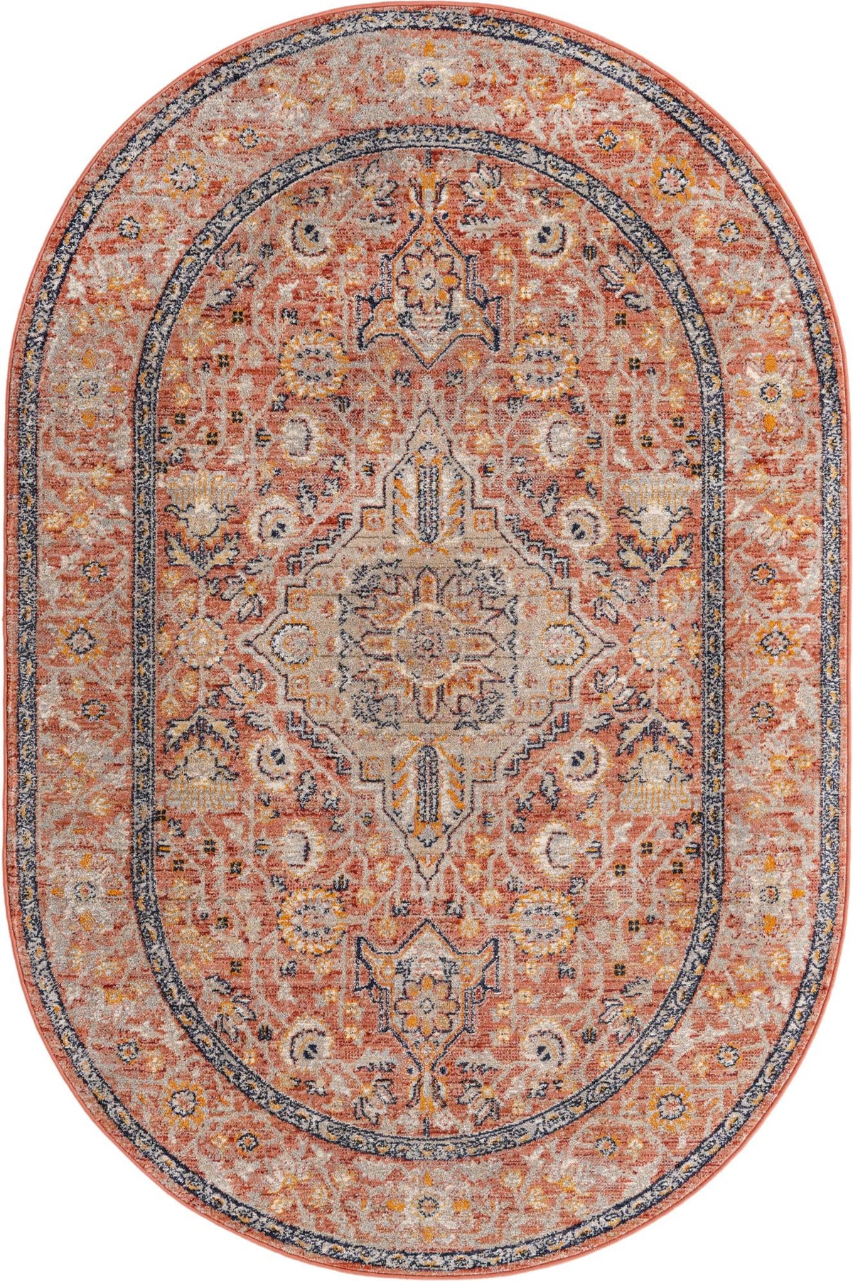 Seville Stripes Collection Area Rug - Cadiz (Brick Red) Oval Brick Red  lifestyle 4