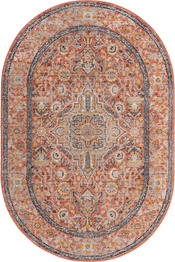 Seville Stripes Collection Area Rug - Cadiz (Brick Red) Oval Brick Red  lifestyle 4