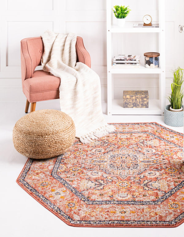 Seville Stripes Collection Area Rug - Cadiz (Brick Red) Octagon Brick Red  lifestyle 10