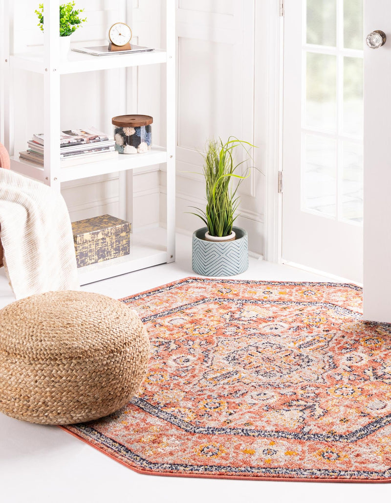 Seville Stripes Collection Area Rug - Cadiz (Brick Red) Octagon Brick Red  lifestyle 15