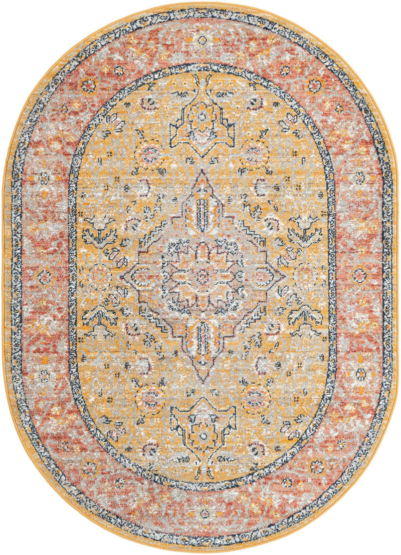 Seville Stripes Collection Area Rug - Cadiz (Yellow) Oval Yellow  lifestyle 4