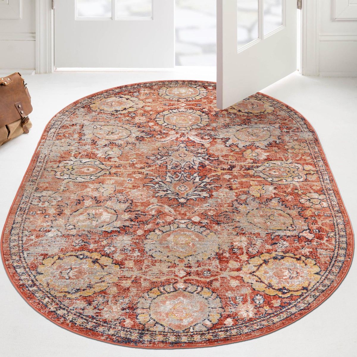 Seville Stripes Collection Area Rug -  Cordoba (Brick Red) Oval Brick Red  lifestyle 64