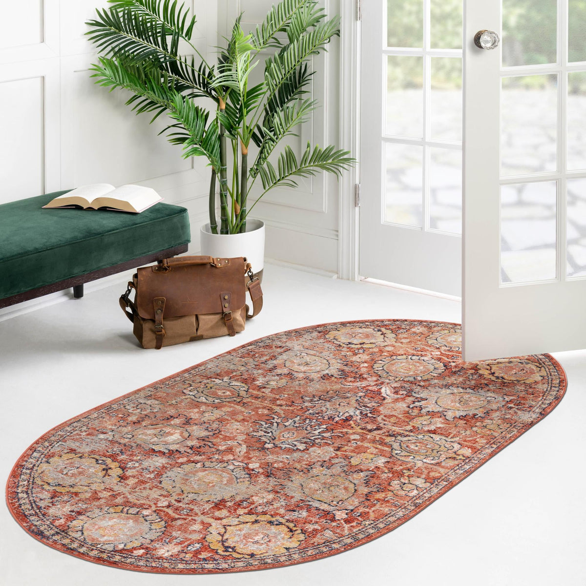 Seville Stripes Collection Area Rug -  Cordoba (Brick Red) Oval Brick Red  lifestyle 67