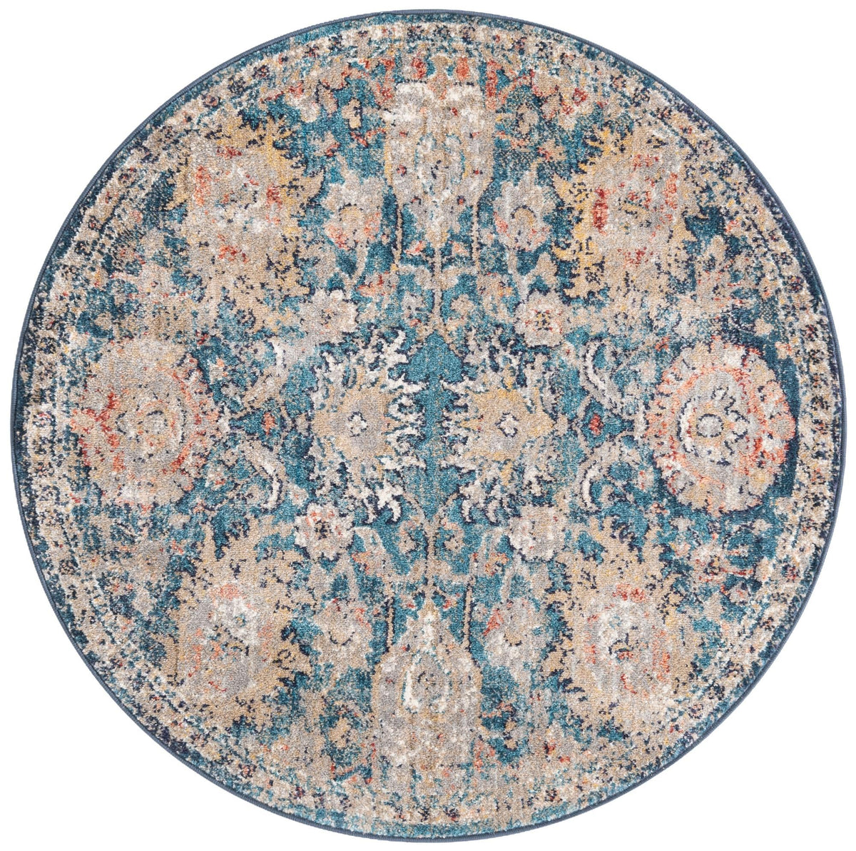 Seville Stripes Collection Area Rug -  Cordoba (Blue) Round Blue  lifestyle 2