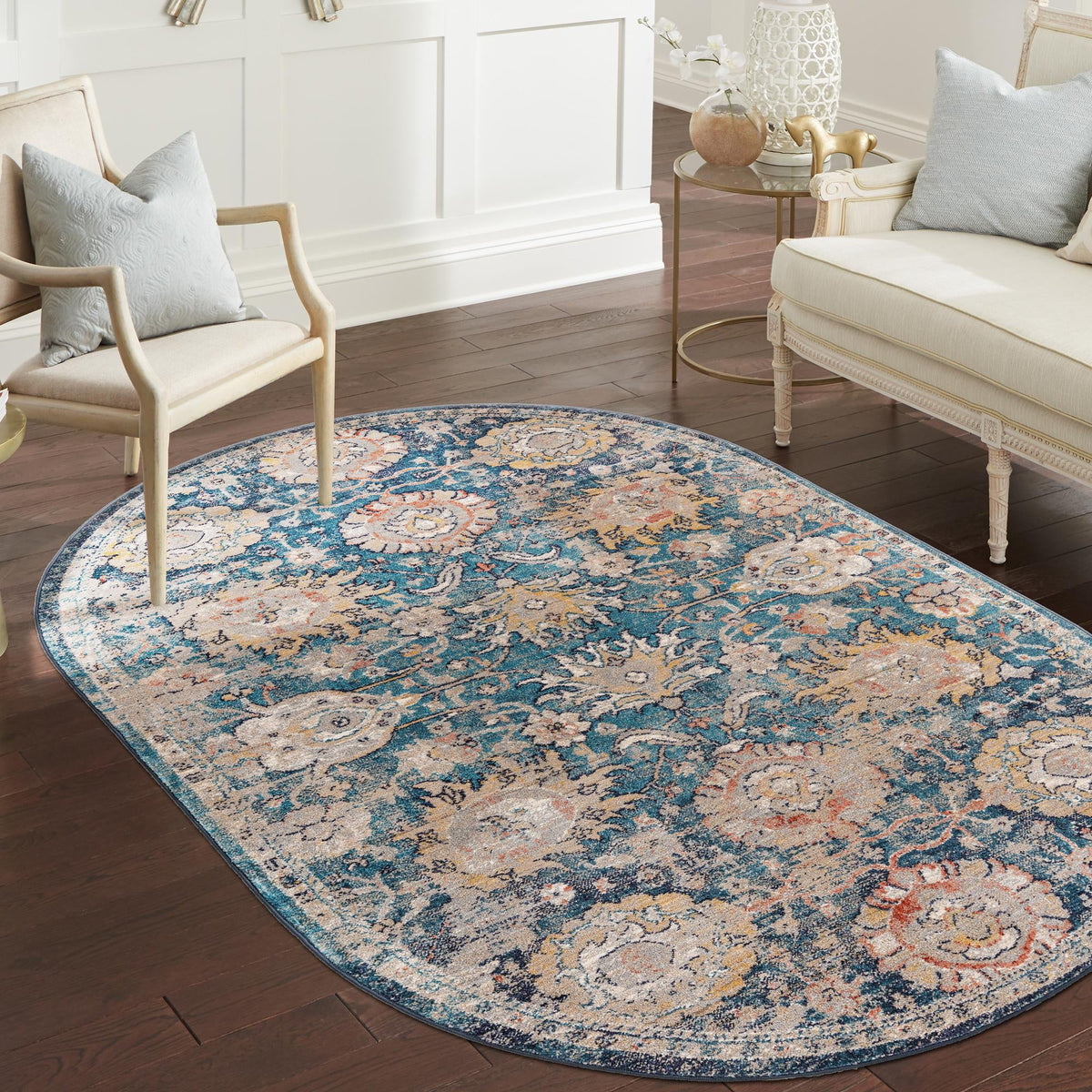 Seville Stripes Collection Area Rug -  Cordoba (Blue) Oval Blue  lifestyle 69