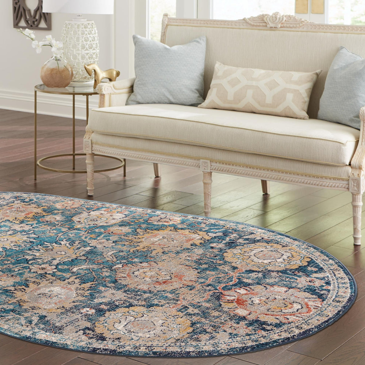 Seville Stripes Collection Area Rug -  Cordoba (Blue) Oval Blue  lifestyle 73