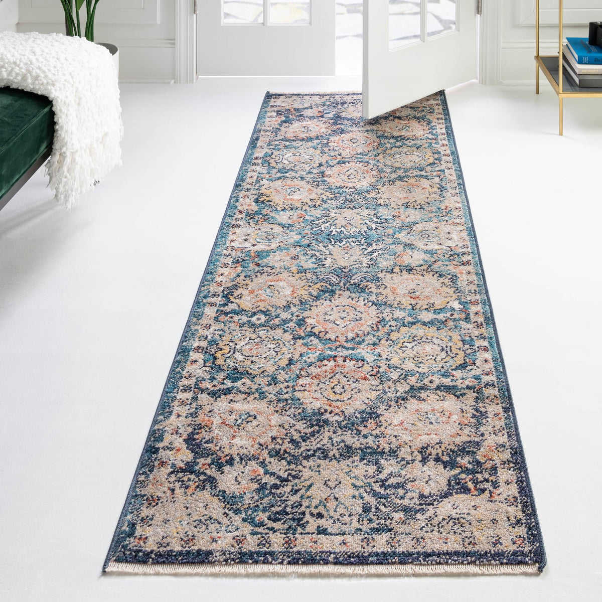 Seville Stripes Collection Area Rug -  Cordoba (Blue) Runner Blue  lifestyle 70