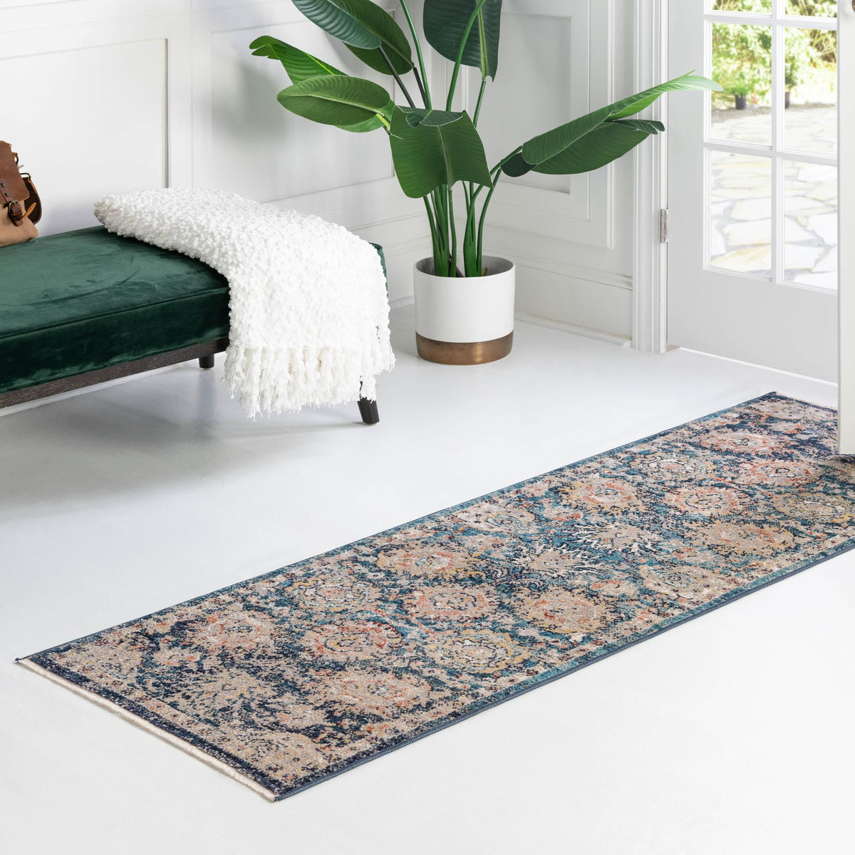 Seville Stripes Collection Area Rug -  Cordoba (Blue) Runner Blue  lifestyle 74