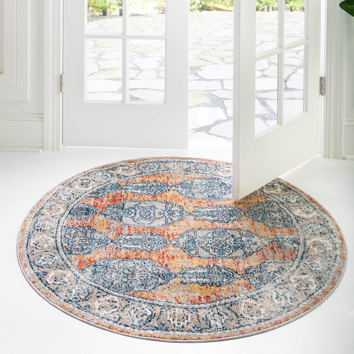 Seville Stripes Collection Area Rug -  Granada (Brick Red) Round Brick Red  lifestyle 67