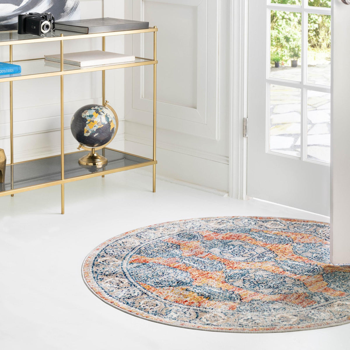 Seville Stripes Collection Area Rug -  Granada (Brick Red) Round Brick Red  lifestyle 70