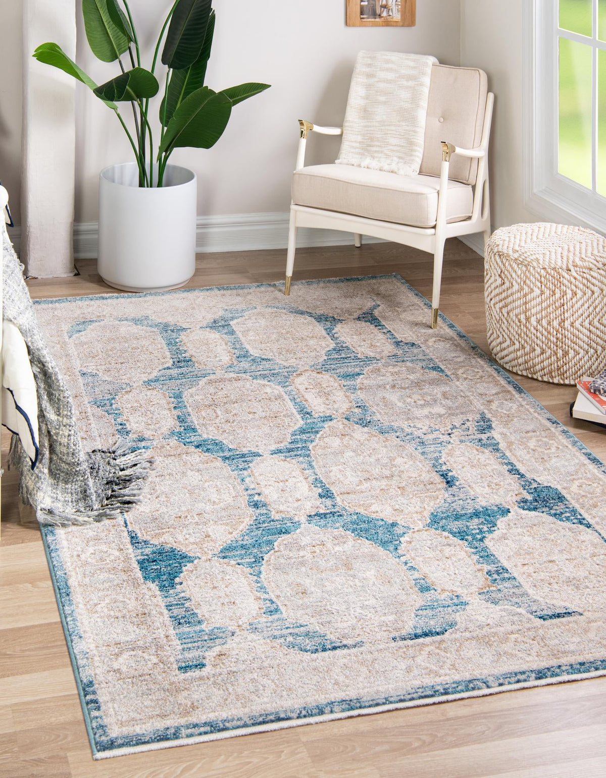 Seville Stripes Collection Area Rug -  Granada (Blue) Rectangle Blue  lifestyle 2