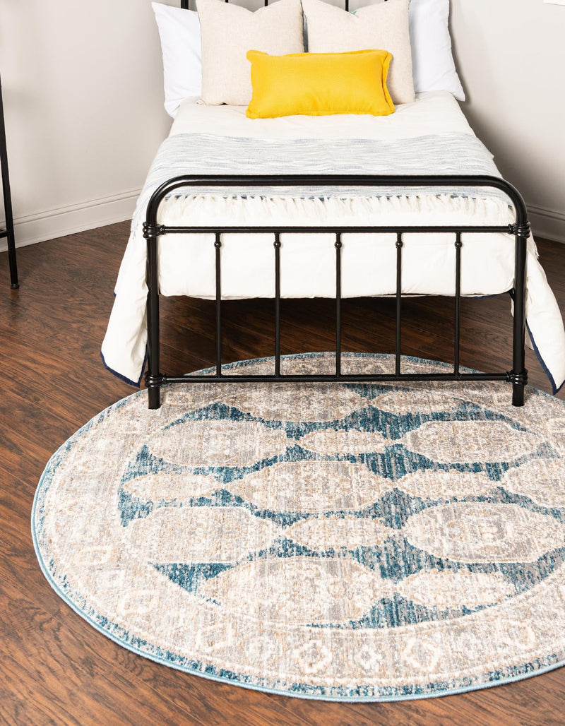 Seville Stripes Collection Area Rug -  Granada (Blue) Round Blue  lifestyle 7