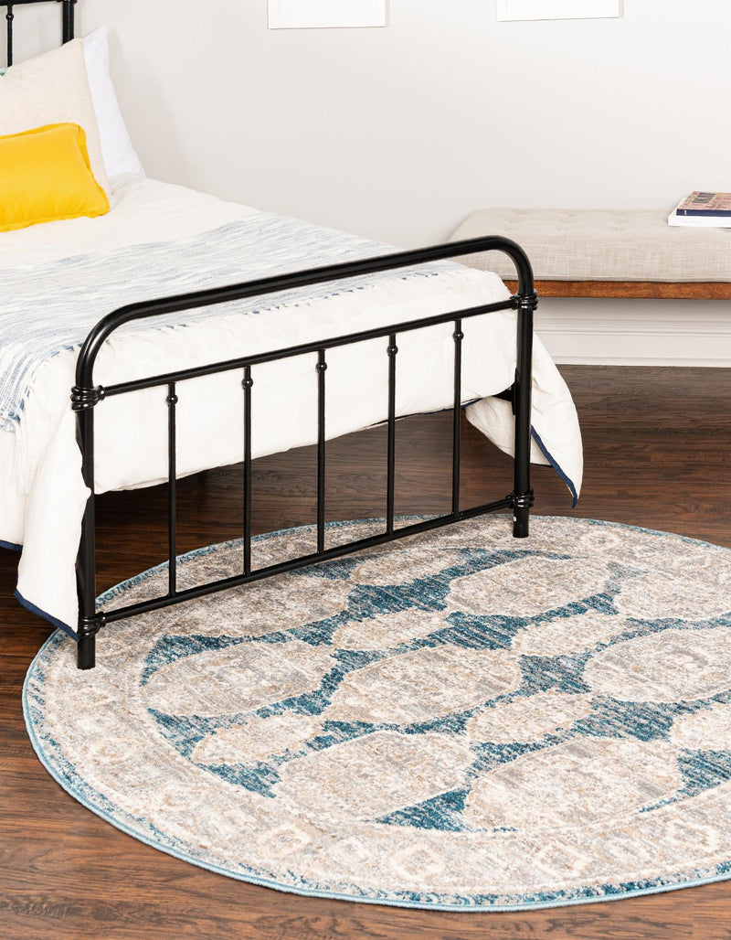 Seville Stripes Collection Area Rug -  Granada (Blue) Round Blue  lifestyle 12