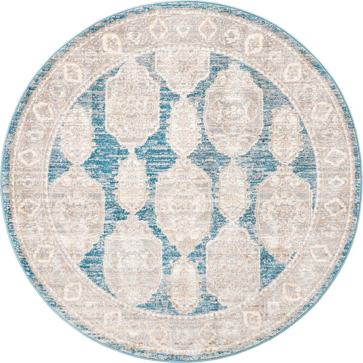Seville Stripes Collection Area Rug -  Granada (Blue) Round Blue  lifestyle 2