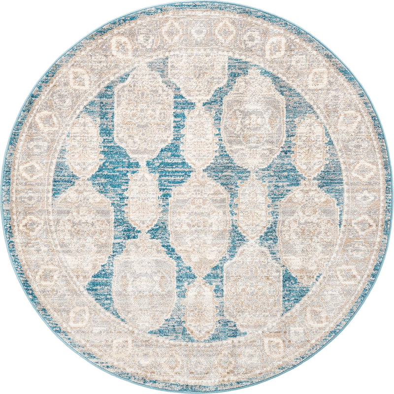 Seville Stripes Collection Area Rug -  Granada (Blue) Round Blue  lifestyle 2