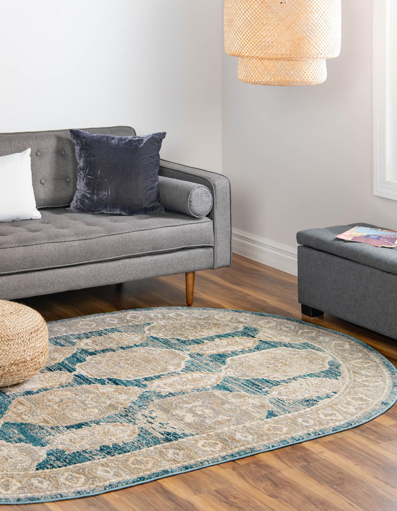 Seville Stripes Collection Area Rug -  Granada (Blue) Oval Blue  lifestyle 14