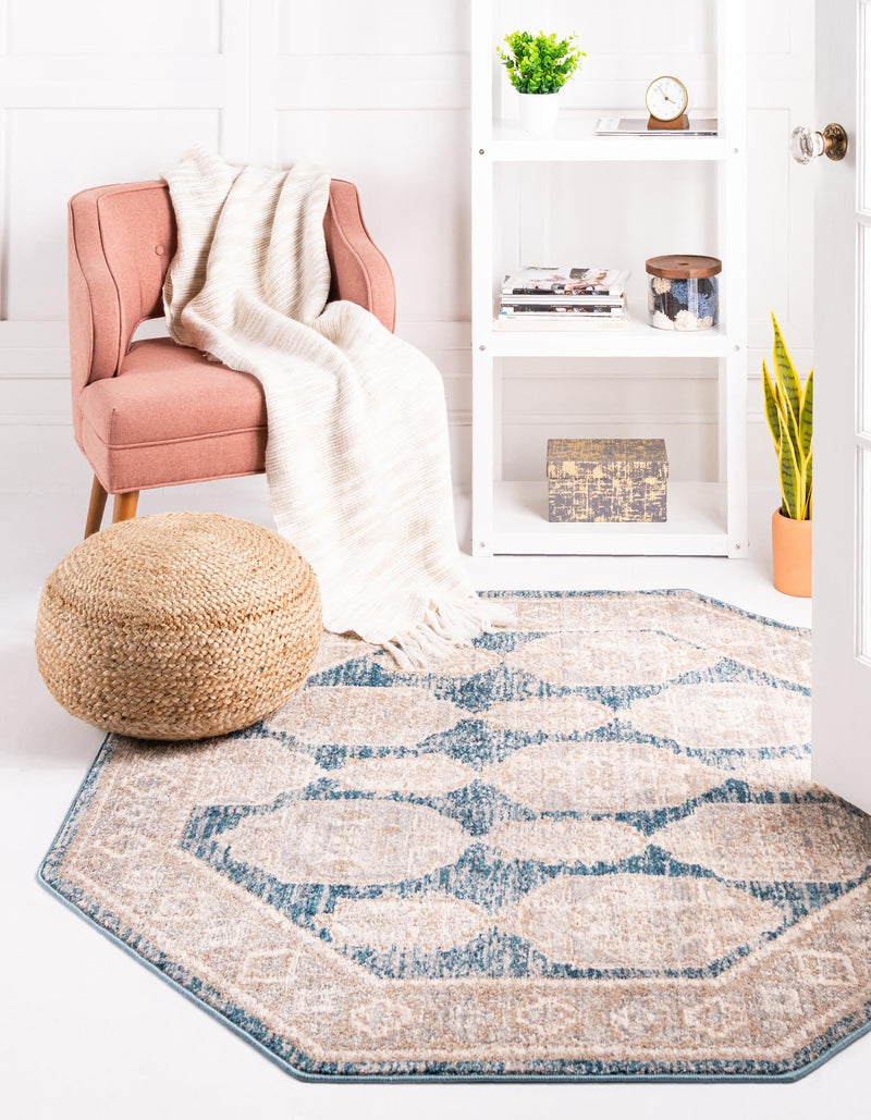Seville Stripes Collection Area Rug -  Granada (Blue) Octagon Blue  lifestyle 10
