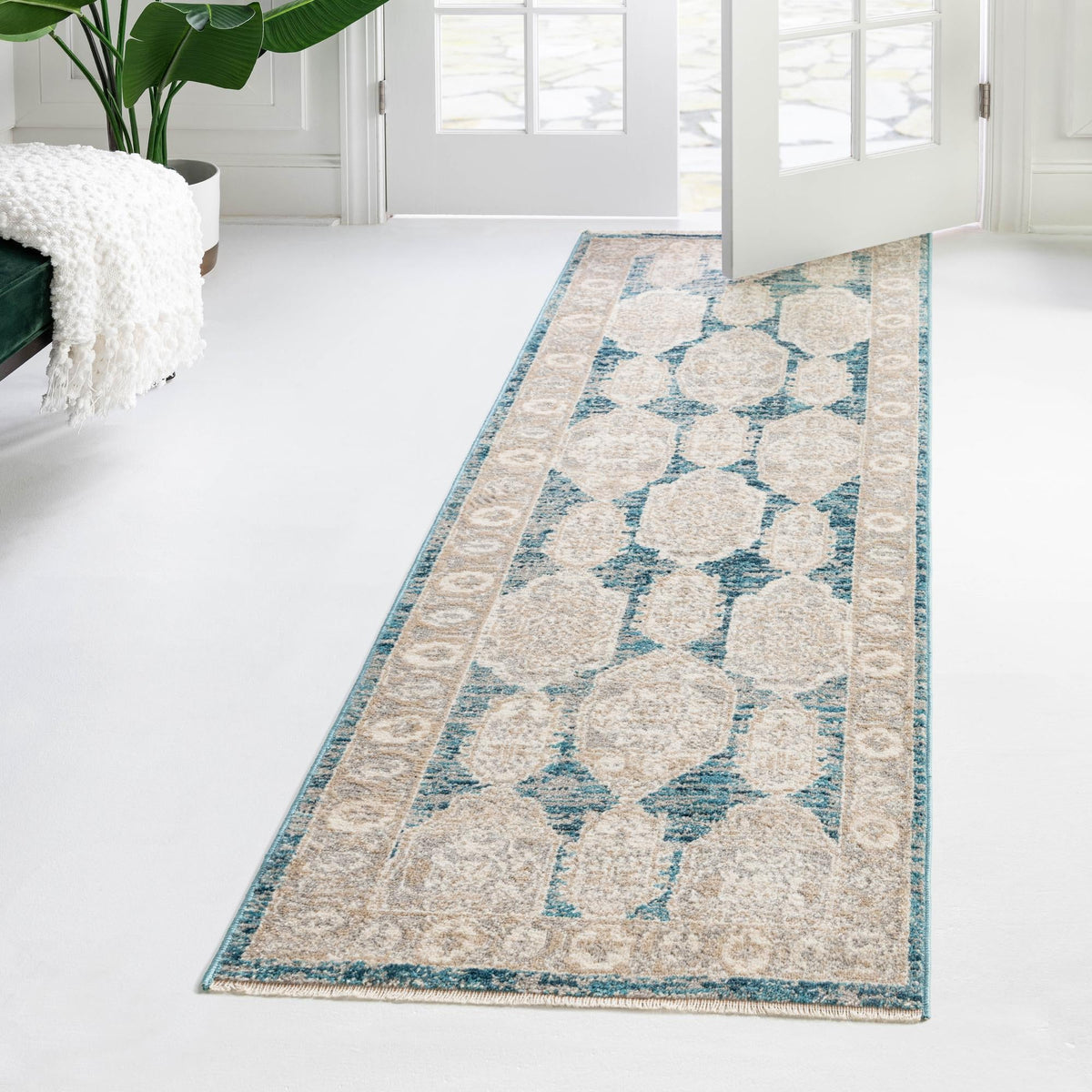 Seville Stripes Collection Area Rug -  Granada (Blue) Runner Blue  lifestyle 64