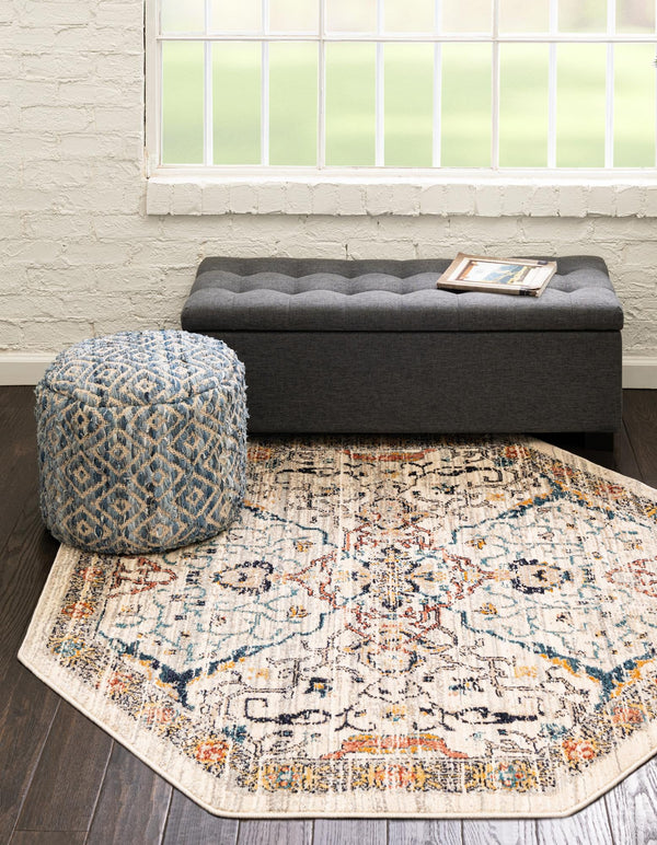 Seville Stripes Collection Area Rug -  Malaga (Ivory) Octagon Ivory  lifestyle 10