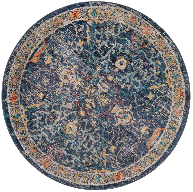 Seville Stripes Collection Area Rug -  Malaga (Navy Blue) Round Navy Blue  lifestyle 2
