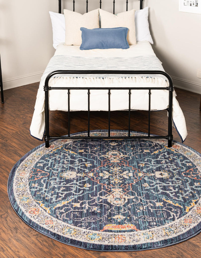 Seville Stripes Collection Area Rug -  Malaga (Navy Blue) Round Navy Blue  lifestyle 7