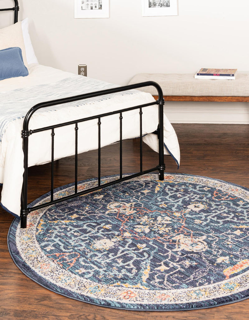 Seville Stripes Collection Area Rug -  Malaga (Navy Blue) Round Navy Blue  lifestyle 13
