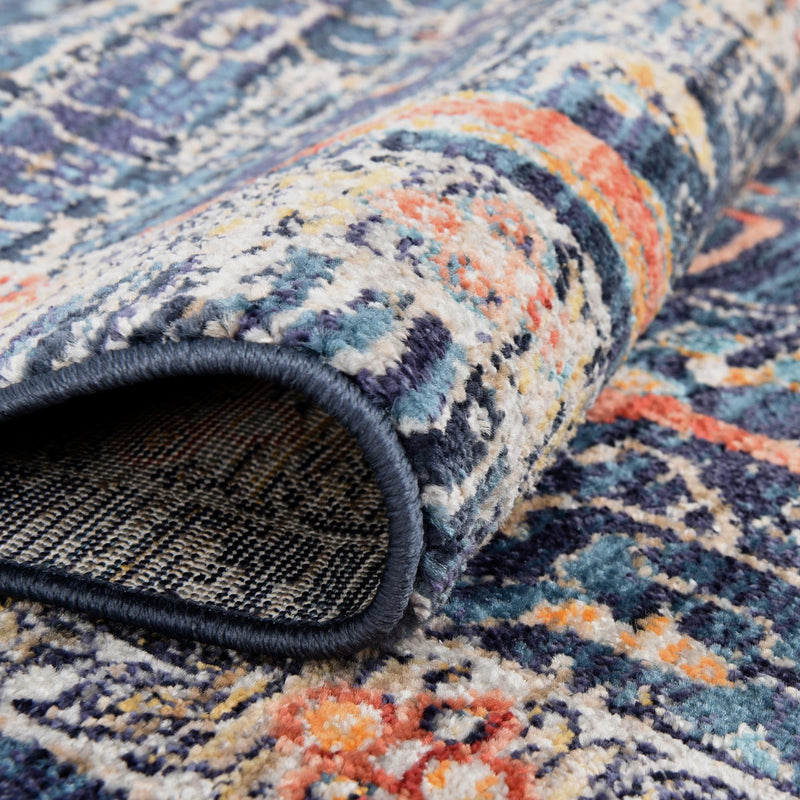 Seville Stripes Collection Area Rug -  Malaga (Navy Blue) Round Navy Blue  lifestyle 24