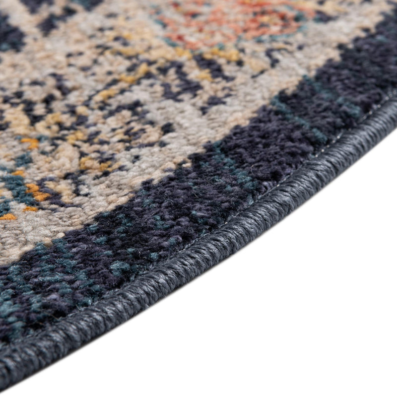 Seville Stripes Collection Area Rug -  Malaga (Navy Blue) Round Navy Blue  lifestyle 29