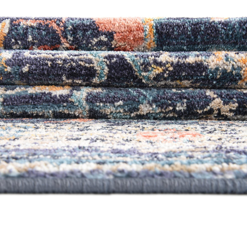 Seville Stripes Collection Area Rug -  Malaga (Navy Blue) Round Navy Blue  lifestyle 63