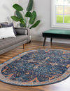 Seville Stripes Collection Area Rug -  Malaga (Navy Blue) Oval Navy Blue  lifestyle 15
