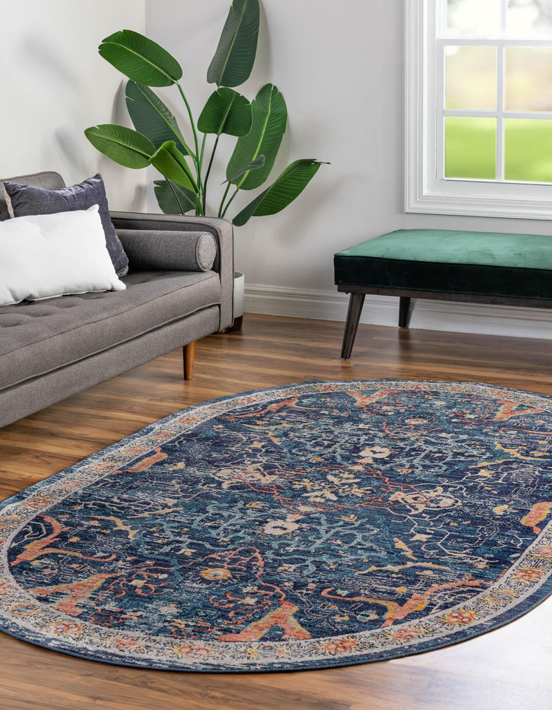 Seville Stripes Collection Area Rug -  Malaga (Navy Blue) Oval Navy Blue  lifestyle 15