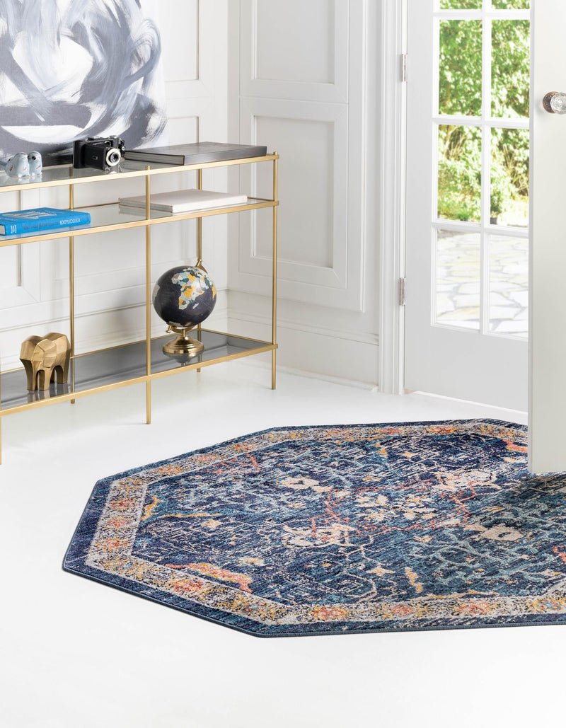 Seville Stripes Collection Area Rug -  Malaga (Navy Blue) Octagon Navy Blue  lifestyle 16