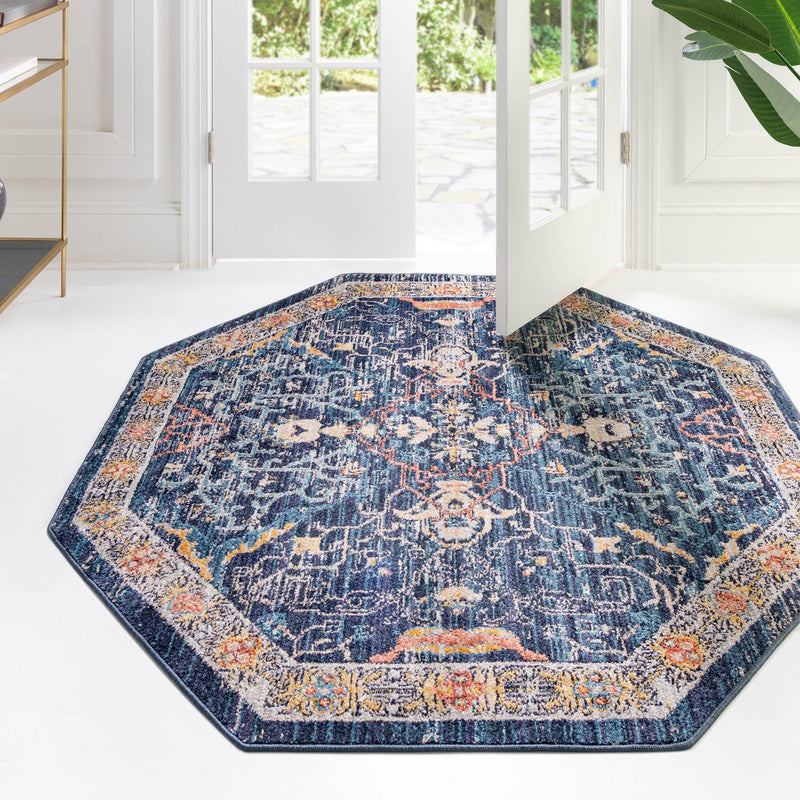 Seville Stripes Collection Area Rug -  Malaga (Navy Blue) Octagon Navy Blue  lifestyle 69