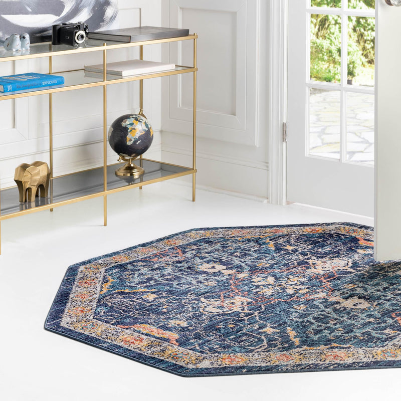Seville Stripes Collection Area Rug -  Malaga (Navy Blue) Octagon Navy Blue  lifestyle 74