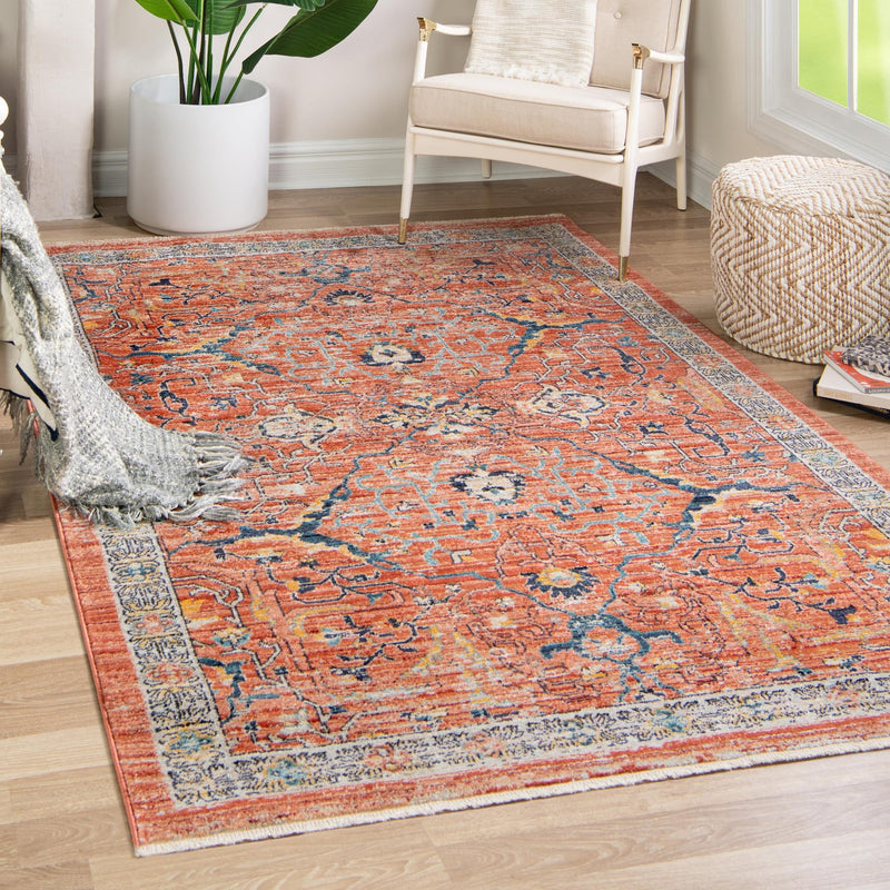 Seville Stripes Collection Area Rug -  Malaga (Brick Red) Rectangle Brick Red  lifestyle 4