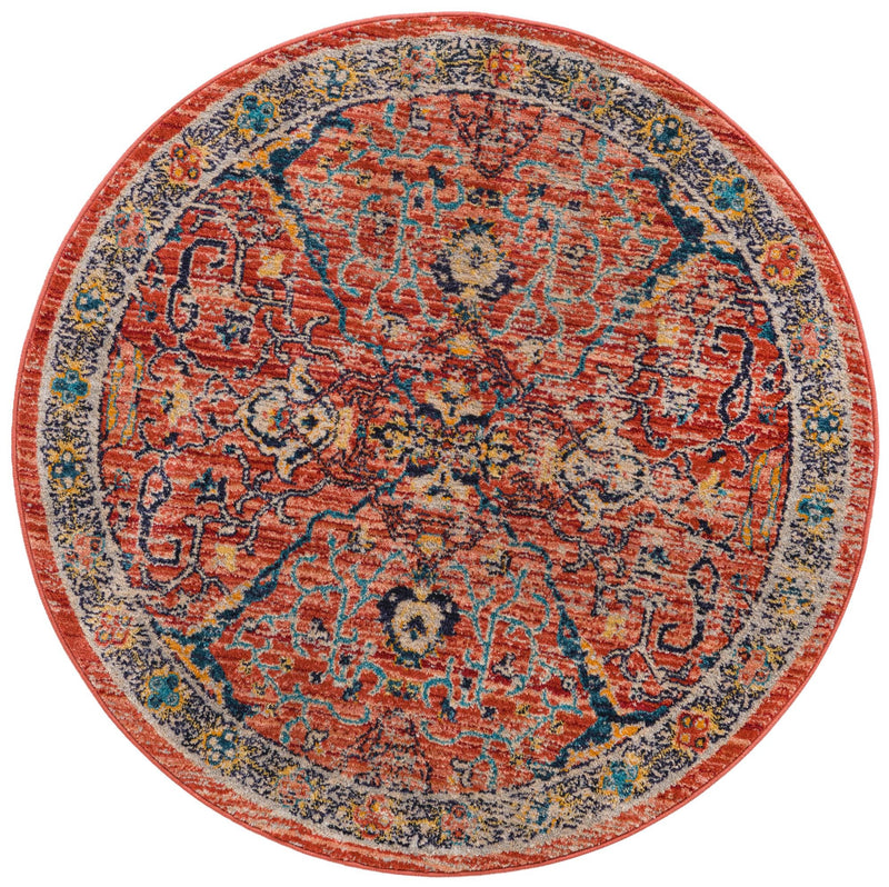 Seville Stripes Collection Area Rug -  Malaga (Brick Red) Round Brick Red  lifestyle 2