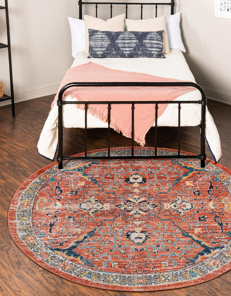 Seville Stripes Collection Area Rug -  Malaga (Brick Red) Round Brick Red  lifestyle 7