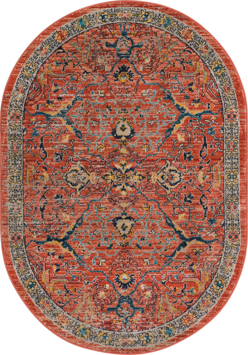 Seville Stripes Collection Area Rug -  Malaga (Brick Red) Oval Brick Red  lifestyle 4