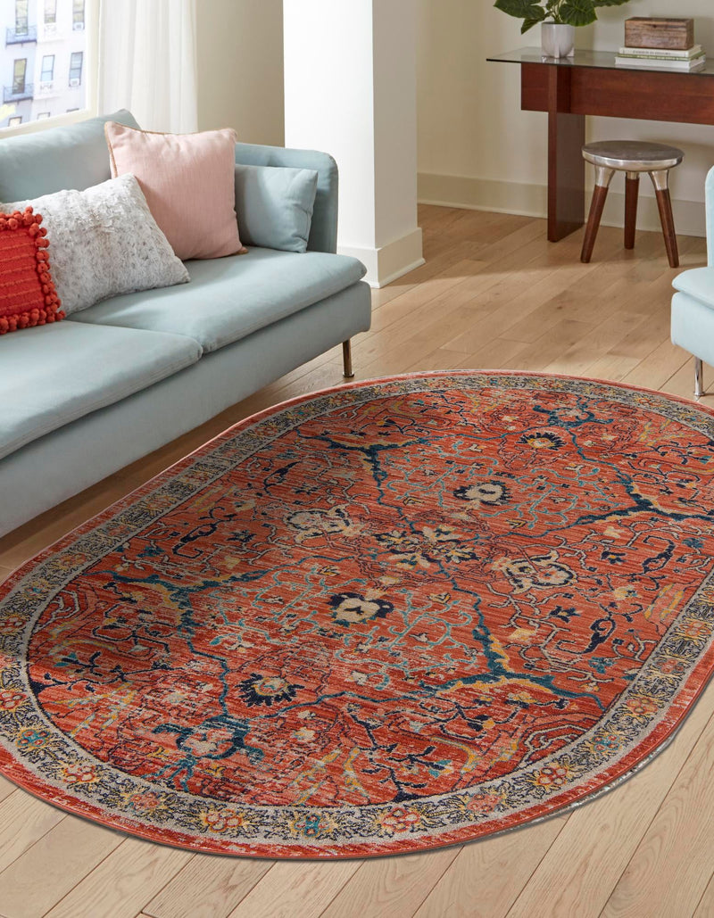 Seville Stripes Collection Area Rug -  Malaga (Brick Red) Oval Brick Red  lifestyle 9
