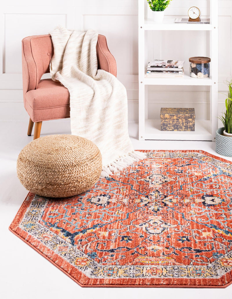 Seville Stripes Collection Area Rug -  Malaga (Brick Red) Octagon Brick Red  lifestyle 10