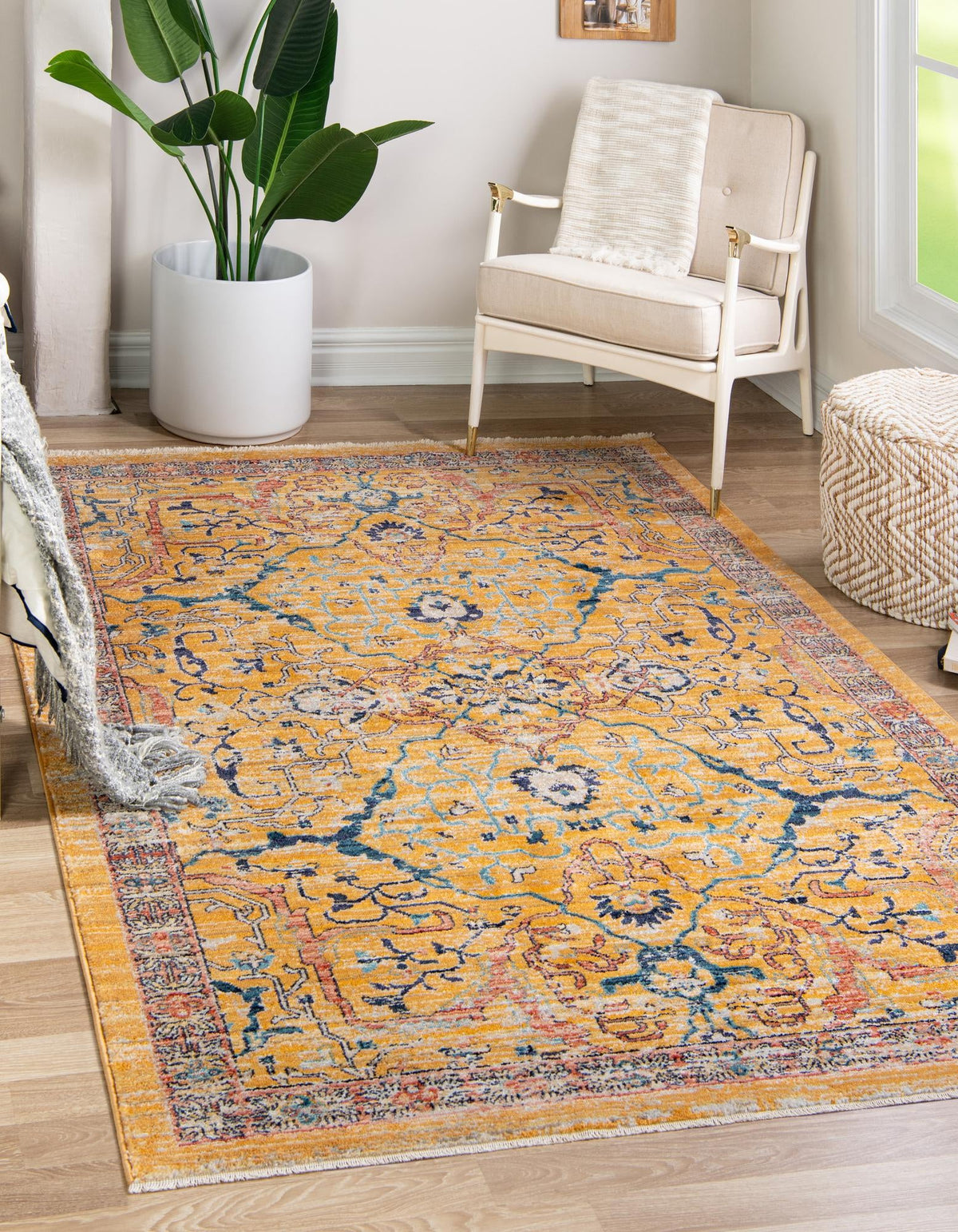 Seville Stripes Collection Area Rug -  Malaga (Yellow) Rectangle Yellow  lifestyle 2