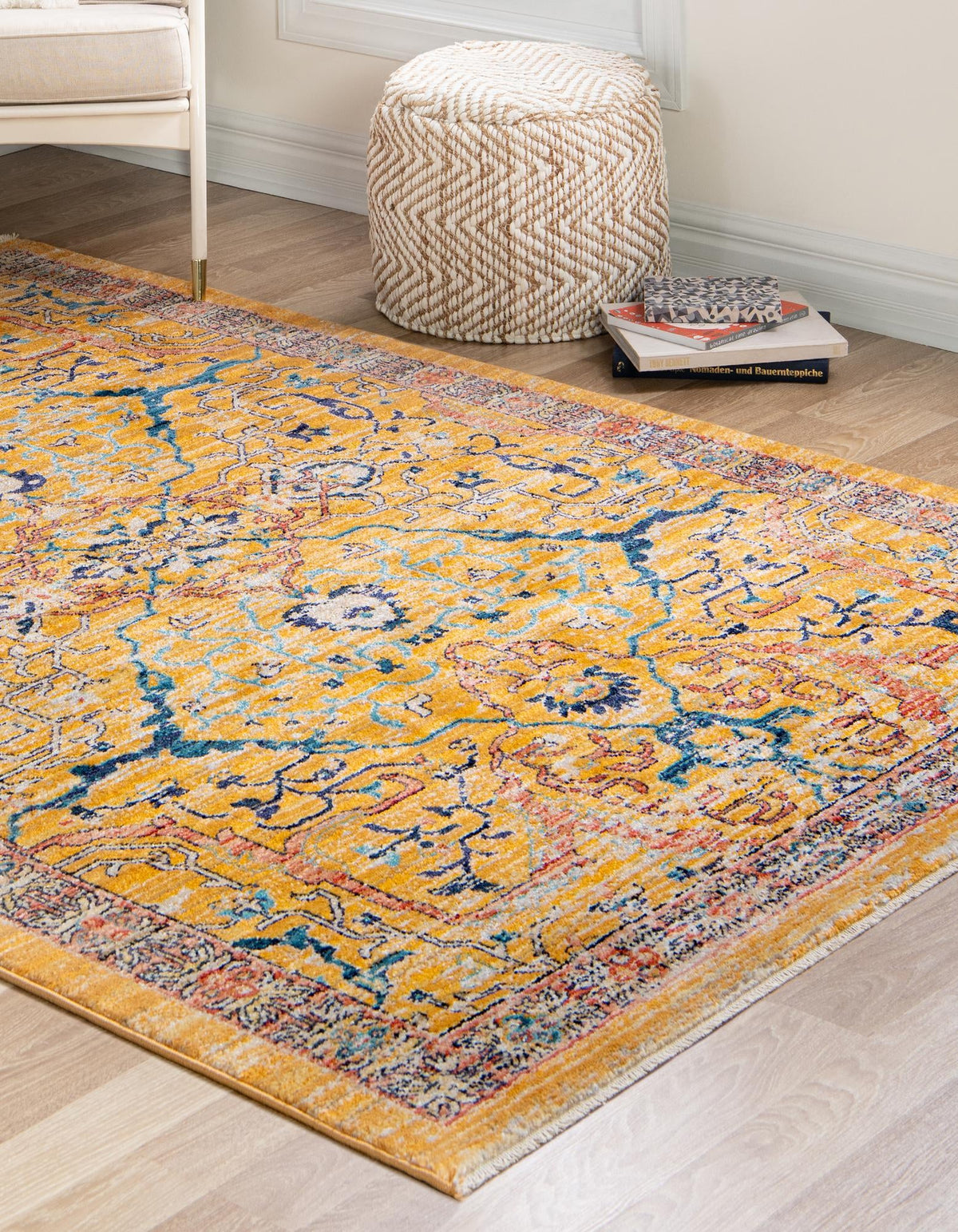 Seville Stripes Collection Area Rug -  Malaga (Yellow) Rectangle Yellow  lifestyle 3