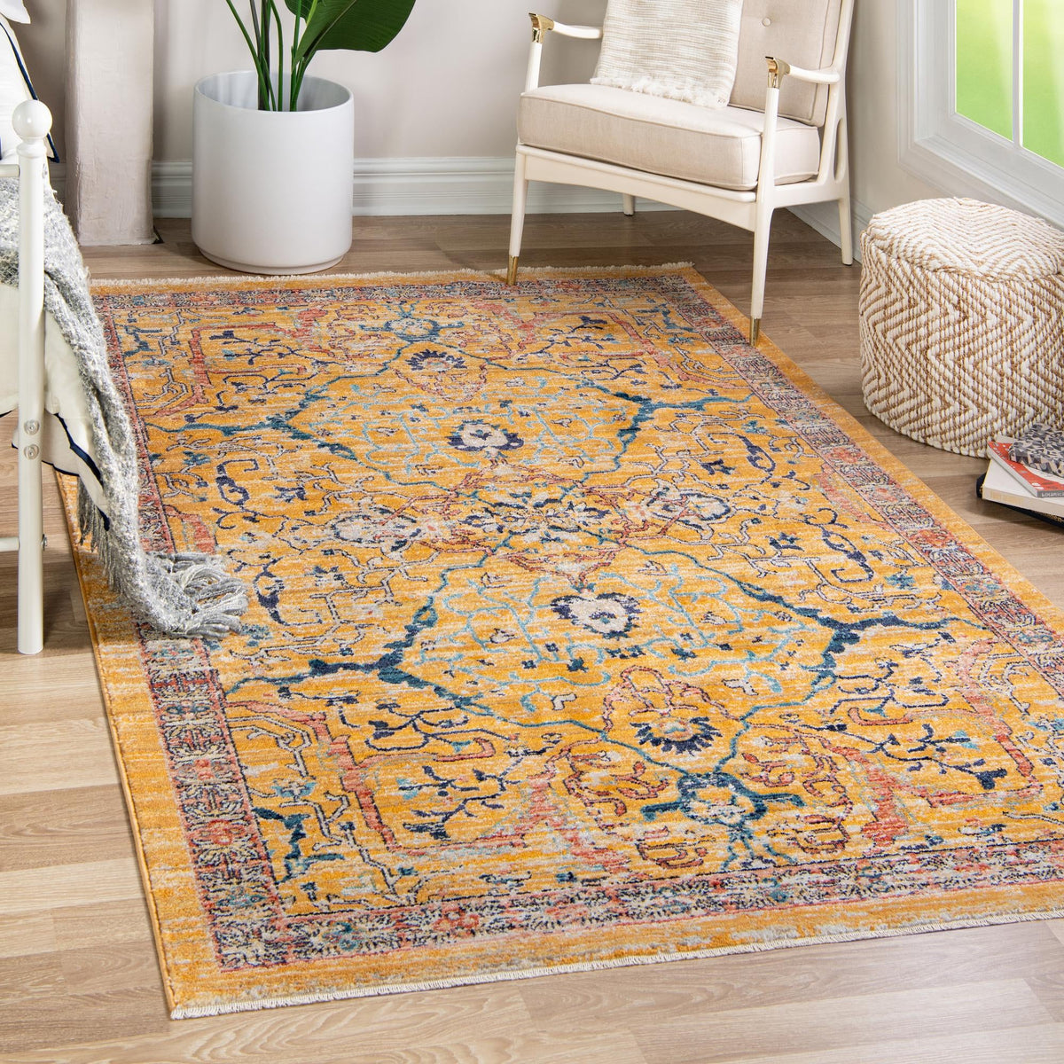 Seville Stripes Collection Area Rug -  Malaga (Yellow) Rectangle Yellow  lifestyle 4