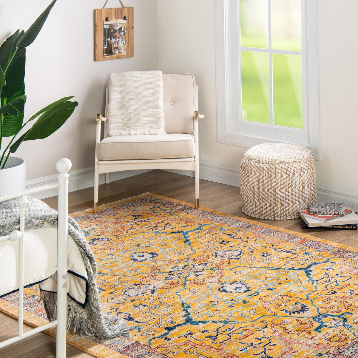 Seville Stripes Collection Area Rug -  Malaga (Yellow) Rectangle Yellow  lifestyle 5