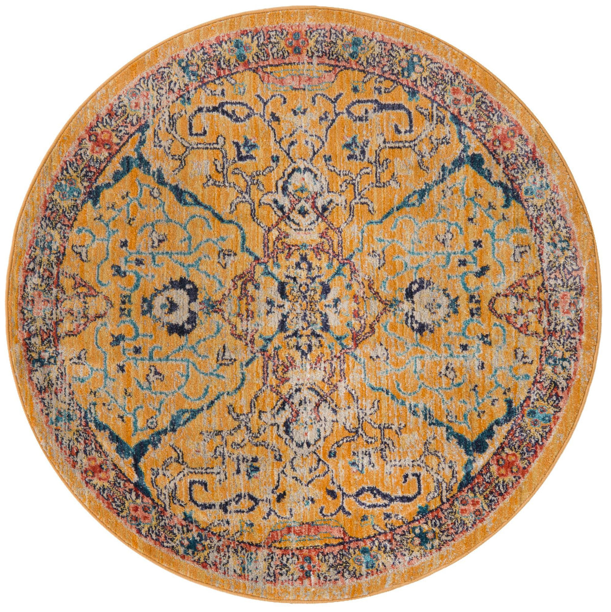 Seville Stripes Collection Area Rug -  Malaga (Yellow) Round Yellow  lifestyle 2