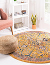 Seville Stripes Collection Area Rug -  Malaga (Yellow) Round Yellow  lifestyle 12