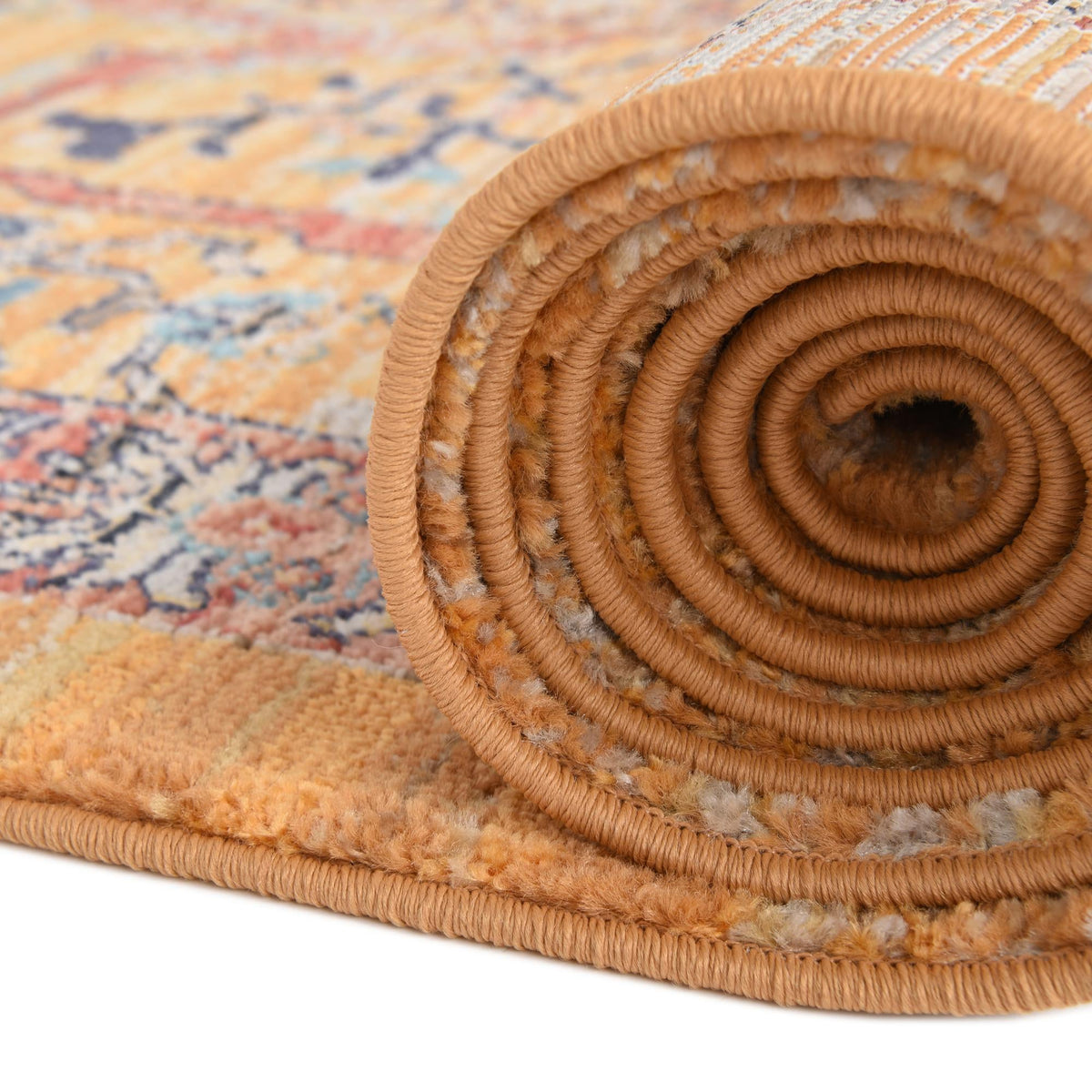 Seville Stripes Collection Area Rug -  Malaga (Yellow) Round Yellow  lifestyle 52